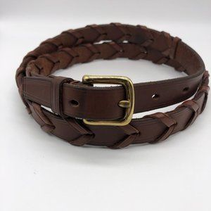 Womens Leather Belt Braided Detail Brass Buckle
